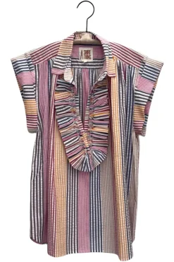 A Shirt Thing Logan Seersucker Stripe Shirt in Pink Melon^ Tops