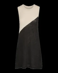 ATM AnthonyThomas Melillo ATM Slub Jersey Sleeveless A-Line Dress Colorblock in Beige-Black^ Dresses & Jumpsuits