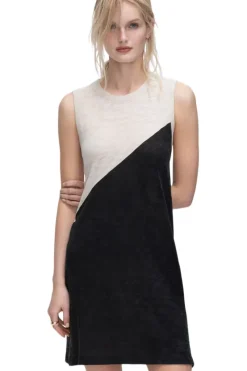 ATM AnthonyThomas Melillo ATM Slub Jersey Sleeveless A-Line Dress Colorblock in Beige-Black^ Dresses & Jumpsuits