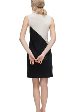 ATM AnthonyThomas Melillo ATM Slub Jersey Sleeveless A-Line Dress Colorblock in Beige-Black^ Dresses & Jumpsuits