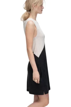 ATM AnthonyThomas Melillo ATM Slub Jersey Sleeveless A-Line Dress Colorblock in Beige-Black^ Dresses & Jumpsuits