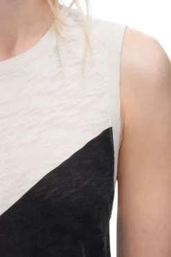 ATM AnthonyThomas Melillo ATM Slub Jersey Sleeveless A-Line Dress Colorblock in Beige-Black^ Dresses & Jumpsuits