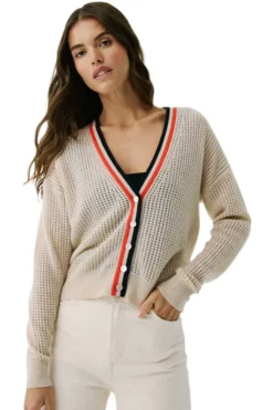 AUTUMN CASHMERE Mesh Cardigan with Varsity Stripes in^ Sweaters