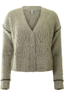 AUTUMN CASHMERE Shaker V Neck Cardi w/ Diamond in Pebble-Pepper^ Sweaters