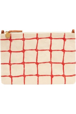 CLARE V. Flat Clutch w/ Tabs in Natural w/ Bright Poppy Net Printed Canvas^ Bags