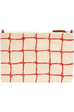 CLARE V. Flat Clutch w/ Tabs in Natural w/ Bright Poppy Net Printed Canvas^ Bags