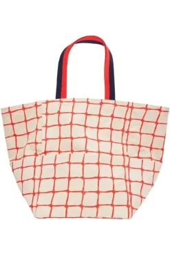 CLARE V. Giant Marine Tote in Natural w/ Bright Poppy Net Printed Canvas^ Bags