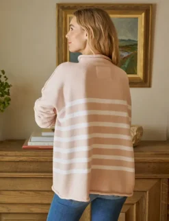 Frank & Eileen Monterey Rolled Funnel Neck Sweater in Vintage Rose with White Stripe^ Sweaters
