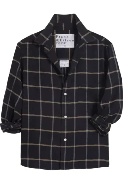 Frank & Eileen Silvio Untuckable Button Up in Black with Camel Windowpane^ Tops
