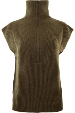 Kujten Frida Sleeveless Turtleneck Sweater in Kaki Chine^ Sweaters