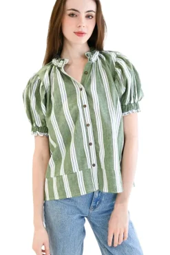 Never A Wallflower Elastic Collar Short Sleeve Top in^ Tops