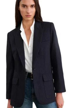 NILI LOTAN Brittan Jacket in Midnight Pinstripes^ Blazers & Outerwear