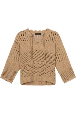REPEAT Cashmere Ajour Cotton Sweater with Crochet Details in^ Sweaters