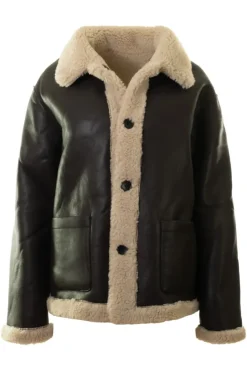 REPEAT Cashmere Faux Sherpa Leather Coat in Morro / Blush^ Blazers & Outerwear