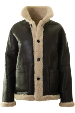 REPEAT Cashmere Faux Sherpa Leather Coat in Morro / Blush^ Blazers & Outerwear