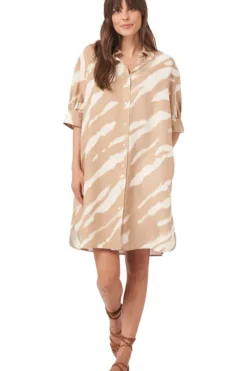 REPEAT Cashmere Linen Blend Shirt Dress with Animal Print in^ Dresses & Jumpsuits