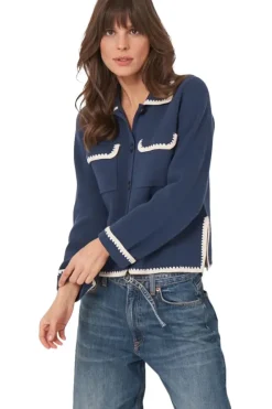 REPEAT Cashmere Polo Neck Buttoned Cardigan with Crochet Details in^ Sweaters