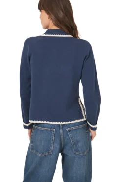 REPEAT Cashmere Polo Neck Buttoned Cardigan with Crochet Details in^ Sweaters