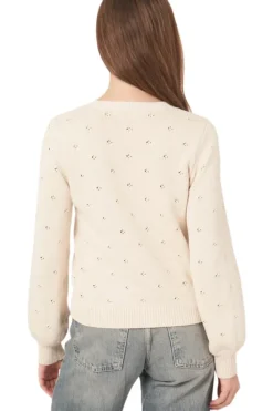 REPEAT Cashmere Pure Cotton Pointelle Cardigan with Pearl Buttons in^ Sweaters