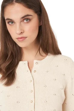REPEAT Cashmere Pure Cotton Pointelle Cardigan with Pearl Buttons in^ Sweaters