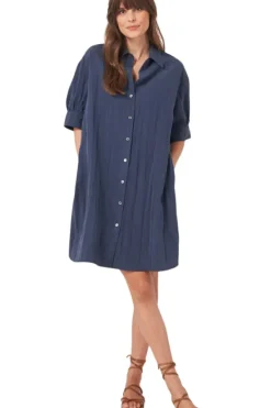 REPEAT Cashmere Shirt Dress with Short Puff Sleeves in^ Dresses & Jumpsuits
