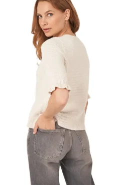 REPEAT Cashmere Short Sleeve Cotton Textured Knit Sweater in^ Sweaters