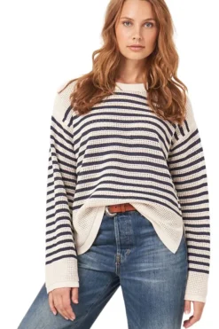 REPEAT Cashmere Striped Ajour Sweater in^ Sweaters