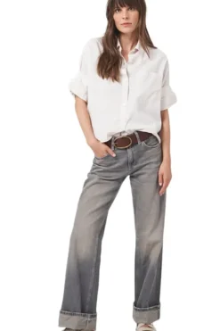 REPEAT Cashmere Striped Shirt with Turn Up Cuffs in^ Tops