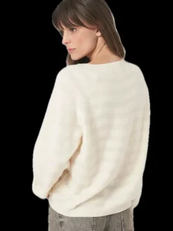 REPEAT Cashmere V-neck Sweater with Textured Wavy Stripes in^ Sweaters