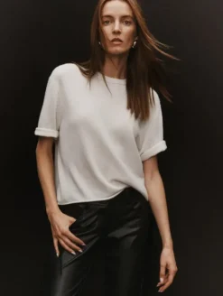 WHITE & WARREN Cashmere Roll Trim T-shirt in^ Sweaters