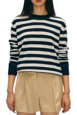 WHITE & WARREN Cashmere Striped Sweater in^ Sweaters