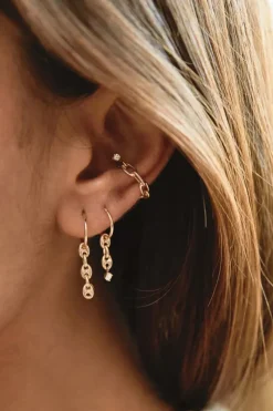 ZOE CHICCO Dangling Diamond & Puffed Mariner Chain Thin Huggie Hoops in 14k^ Earrings