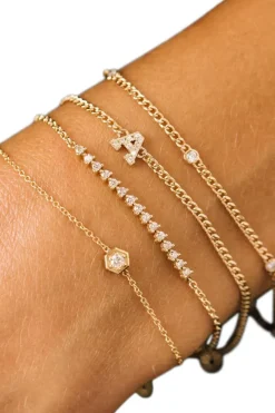 ZOE CHICCO Extra Small Curb Chain Bracelet with 5 Floating Diamonds in 14k^ Bracelets