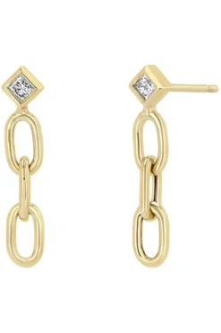 ZOE CHICCO Princess Diamond Medium Square Oval Chain Drop Earrings in^ Earrings